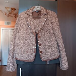 Worth NY Tweed (Wool and Silk) Skirt Suit with Brown Accents
